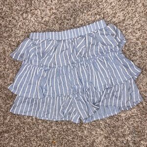 Free Style Revolution Girls Blue & White Striped Tiered Ruffle Shorts | Size 8